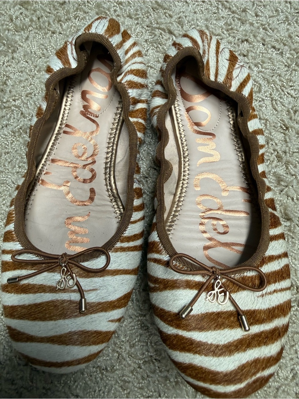 Sam Edelman Brown & White Zebra Print Ballet Flats SIZE 7.5